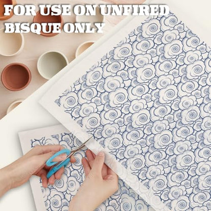 PLIGREAT 5 Pcs Cloud Underglaze Transfer for Pottery, 20.5x14.6in Ceramic Clay Transfer Paper Japanese Style Ceramic Tile Decals Blue Under Glaze Transfers for DIY Handicraft Supplies - style: Cloud