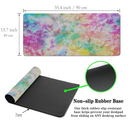 Desk Mouse Pad Rainbow Mats, XXL Mouse Pads Desk Pad for Women Keyboard Big Mousepads, Long Desk Pad Non-Slip Rubber Base, 35.4 X 15.7 inch for Work/Game/Office/Home Splash Tie Dye Pattern - color: Tie Dye