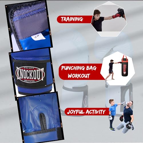 Kids Boxing Gloves for Training, Youth Punching Bag Gloves Age 4-15 | boys & girls, Wide hook-and-loop wrist strap, High-density foam padding, boxing, kickboxing, MMA, Muay Thai, fitness training - color: Blue, size: 10 oz