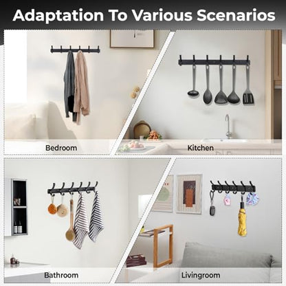 Wall Mount Coat Rack 1 Pack, Black Coat Hooks Hanger with 6 Double Hooks - color: Black, size: 1 Pack(6 hooks)