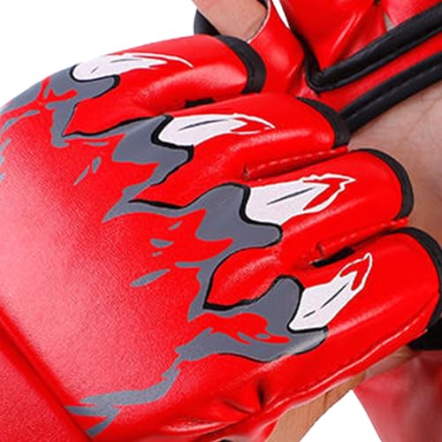 MMA Gloves Grappling Sparring, Half Finger Boxing Fight Gloves, Open Palm Martial Arts Mitts Men Women Boxing Gloves for Sanda Sparring Punching Bag Training - color: Red