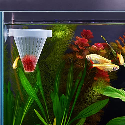 4PCS Aquarium Nematode Feeder, Live Blood Worm Plastic Cone Cup Shape Basket Feeder for Feeding Fish with Suckers