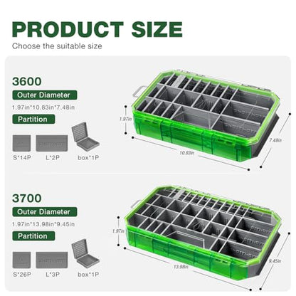 Ghosthorn Fishing Tackle Box, Waterproof 3600 and 3700 Tackle Trays, Plastic Tackle Box Organizer with Removable Dividers, Storage Lure Box and Terminal Tackle Storage - style: 3700*2