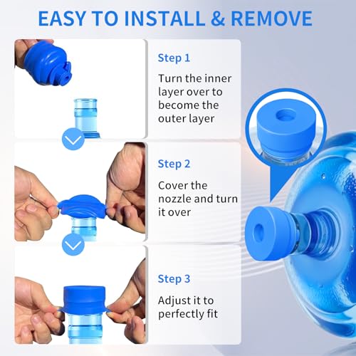 3 and 5 Gallon Water Jug Cap, Reusable Food Grade Silicone Replacement Cover for 55mm Opening Water Jug Lid, Non Spill Water Bottle Caps - pack of 3