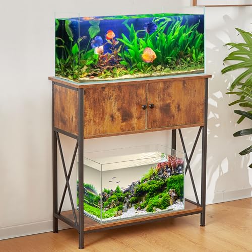 20-29 Gallon Aquarium Stand with Cabinet, 20 Gallon Long Fish Tank Stand with 31''L * 12''W Tabletop, Double Heavy Metal Stand with Stable Structure, Adjustable Table Feet - Rustic Brown - color: Rustic Brown 20-29Gallon, size: 20-29Gallon