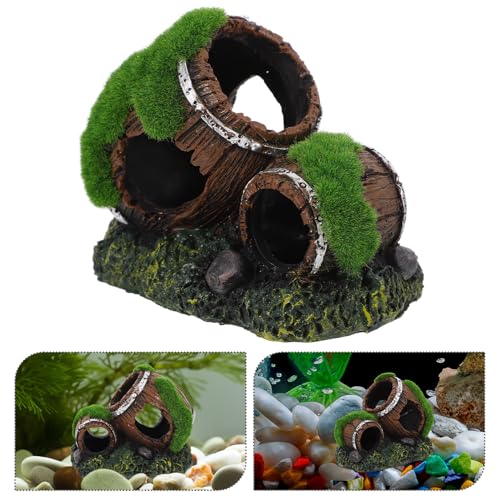 Alipis Resin Fish Tank Decor Broken Wine Barrel Ornaments Small Double Barrel Hideout Aquarium Decoration for Betta Fish and Freshwater Shrimp Habitat