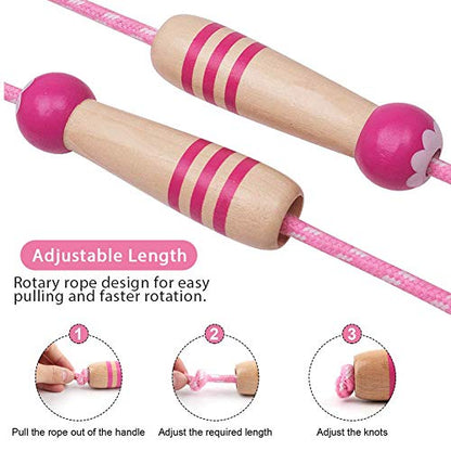Jump Rope Kids, 7ft Adjustable Cotton Skipping Rope with Wooden Handle for Boys and Girls Fitness Outdoor Exercise - style: Pink+Blue