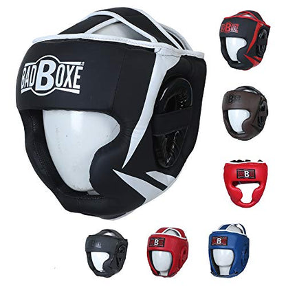 Boxing Head Guard Muay Thai MMA Sparring Headgear… (Black/White, Small/Medium)