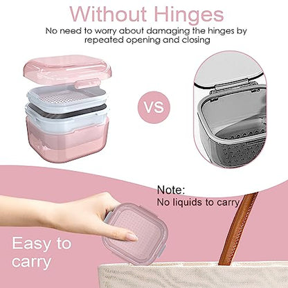 ARGOMAX Denture Cup with Strainer and Tray, Pink - color: Pink Shell+white Inner Tray