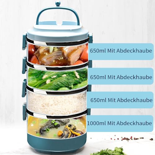 4 Tier Stackable Stainless Steel Lunch Box Sealed(blue, 4 layers) with spoon and fork - color: Blue, size: 4 layers