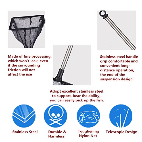 Fishing Landing Net Fish Aquarium Accessories Net Fish Net Fish Skimming Net Goldfish Net Mini Adjustable Telescopic Fishes Shrimps Landing Net for Aquarium Fishbowl Fish () - color: Square
