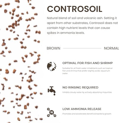 Ultum Nature Systems Controsoil - Freshwater Aqua Soil Substrate for Fish, Shrimp, Live Plant Propagation and Aquascaping - 6.8pH Low Ammonia, Volcanic Ash - Brown, Normal (3 Liter)