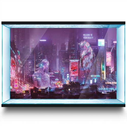 Aquarium Background Stickers - City Neon Sign - Fish Tank Reptile Terrarium Decor Poster (45 x 30 cm / (17.7 x 11.8 inches)) - size: 45 x 30 cm / (17.7 x 11.8 inches)