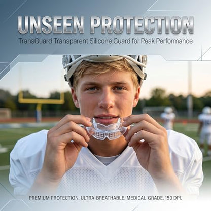 IPAME Mouth Guard for Sports - Silicone Upper & Lower Teeth Protection - Football, Lacrosse, Hockey, Baseball - Fit for Youth and Teens (Transparent)