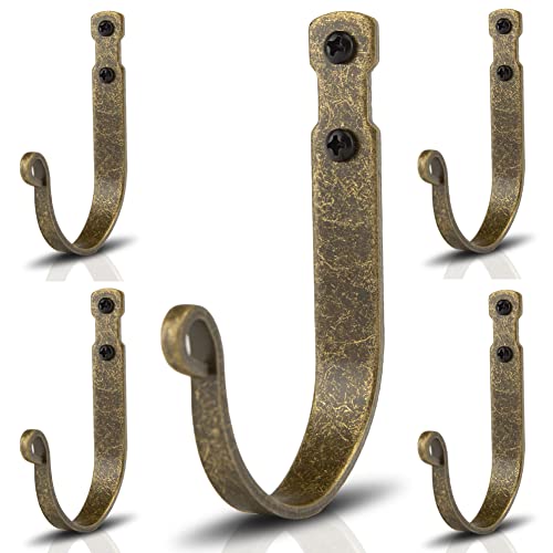 Wrought Iron Hooks for Hanging Wall Mounted, 5 Pack Heavy Duty Wall Hooks - size: J Hook Bronze x 5