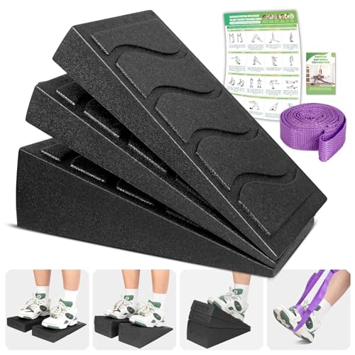 ODCPN Squat Wedge Block, 5 Adjustable Angles Slant Board for Calf Stretching with Stretching Strap & Poster, 520 LBS Heel Elevated Squat Wedge Capacity for Yoga, Ankle Physical Therapy & Mobility