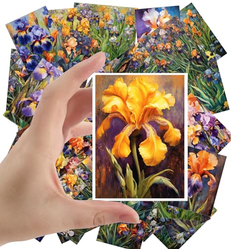 Large Stickers Pack 24 pcs ~ Kaleidoscope of Elegance: The Iris Mosaic - A Vivid Collection of Floral Paintings Stickerss Celebrating The Diverse Beauty of Irises - color: Fiftyone