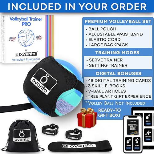 OVANTO Volleyball Training Equipment Kit | Adjustable Practice Hitting Rebounder, Ultra-Stretch Neoprene, Exclusive Elastic Cords, Premium Content - color: VT Pro