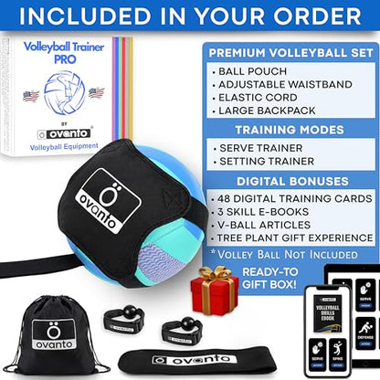 OVANTO Volleyball Training Equipment Kit | Adjustable Practice Hitting Rebounder, Ultra-Stretch Neoprene, Exclusive Elastic Cords, Premium Content - color: VT Pro