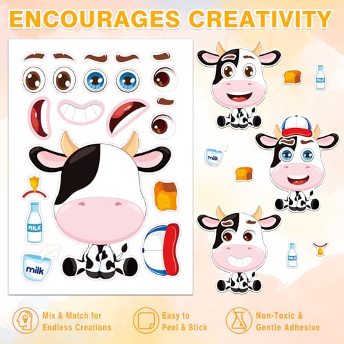 48 Pcs Make-a-Face Sticker Sheets for Kids 12 Animal Designs for Party Favors Crafts Activities & Goodie Bag Stuffers - style: Cute Animals