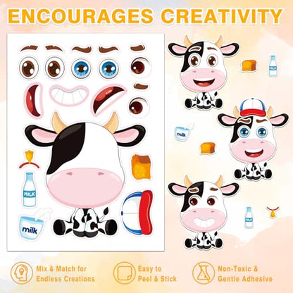 48 Pcs Make-a-Face Sticker Sheets for Kids 12 Animal Designs for Party Favors Crafts Activities & Goodie Bag Stuffers - style: Cute Animals