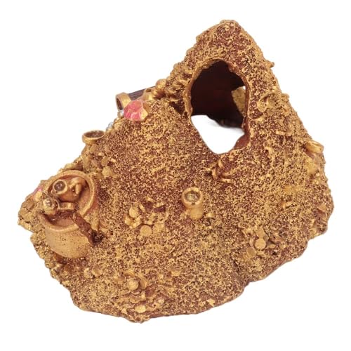 Resin Gold Treasure Mountain Decoration Hollow Design Hideouts Underwater Landscape Mountain Shape Aquarium Ornament