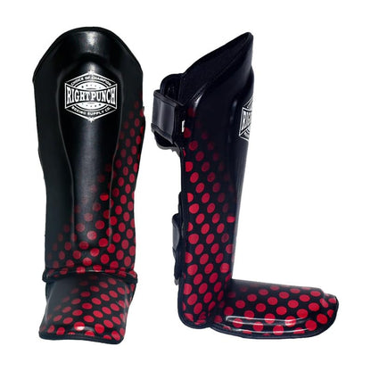 Shin Guards Kickboxing Leg Pads with Instep Protection, Muay Thai MMA Martial Arts Kicking Sparring Training Gear - color: Black & Red, size: X-Large