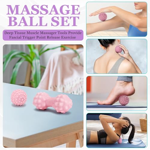 All in One Yoga Wheel Set, Soft Foam Roller Wheel for Back Pain & Stretching, Yoga Blocks 2 Pack with Strap, Trigger Point Therapy Massage Ball for Deep Tissue, Yoga Starter Kit for Beginner - color: C1, Pink