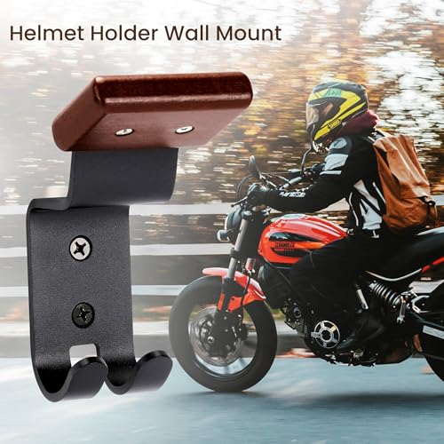 Motorcycle Helmet Holder Wall Mount - Solid Wood & Steel 1 Pack