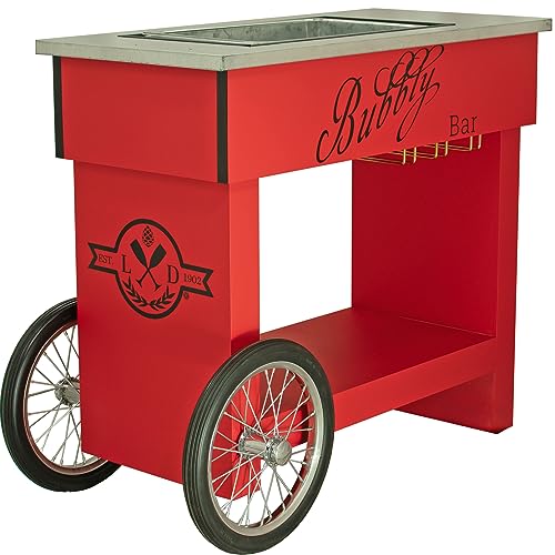 Champagne & Wine Bar Cart with Wheels Galvanized Tub Steel Glass Rack and Handle 40in X 36in X 19in (Baby Pink, Bubbly Bar)