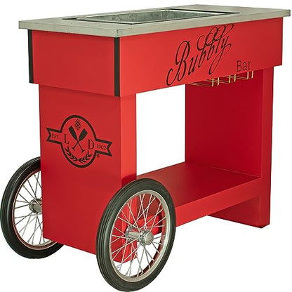 Champagne & Wine Bar Cart with Wheels Galvanized Tub Steel Glass Rack and Handle 40in X 36in X 19in (Baby Pink, Bubbly Bar)