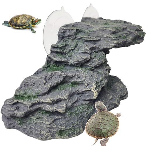 Turtle Basking Platform Baby Tortoise Climbing Ramp Shale Reptiles Dock Resting Terrace Stone Aquarium Ornament Rock Landscaping Decoration for Frogs Newts (Medium Size:8.2”Lx3.3”Wx3.1”H)