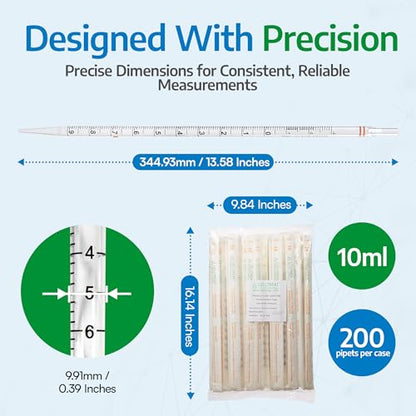 Celltreat 229210B Serological Pipet, 10mL Capacity, Sterile, Individually Wrapped/Bag (Case of 200)