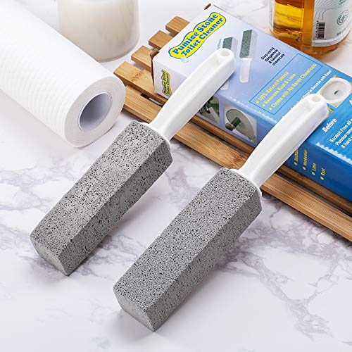 Kadden 2 Pack Pumice Stone Toilet Bowl Cleaner with Handle, Hard Water Ring Remover & Stain Scrubber for Bathroom, Pool, Sink and Tub, Ergonomic Heavy Duty Cleaning Tool - style: Short Handle