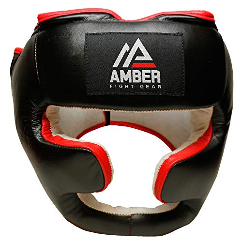 Professional Leather Boxing Headgear for Training, Sparring, Kickboxing, MMA, Muay Thai – Thick Padding with Cheek Protection, Adjustable Fit