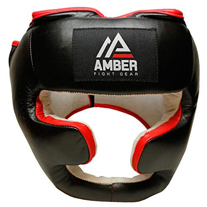 Professional Leather Boxing Headgear for Training, Sparring, Kickboxing, MMA, Muay Thai – Thick Padding with Cheek Protection, Adjustable Fit