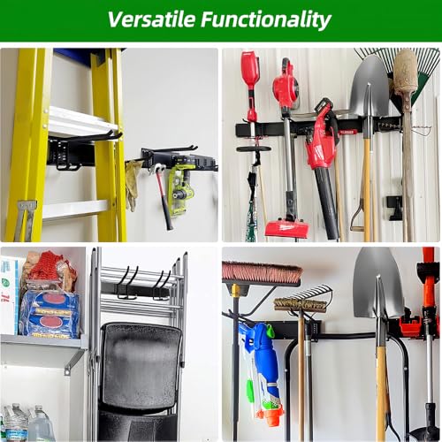 PIYILO 48 in Garage Tool Organizer Wall Mount, Adjustable Tool Storage Rack | Heavy-duty 360 LBS, Double-Layer Hooks, Wear & Tear Resistant, Soft Anti-Scratch Hook Sleeves, For Yard Tools, Shovels, Shed - size: 48 inch Double-Layer 6-Hook