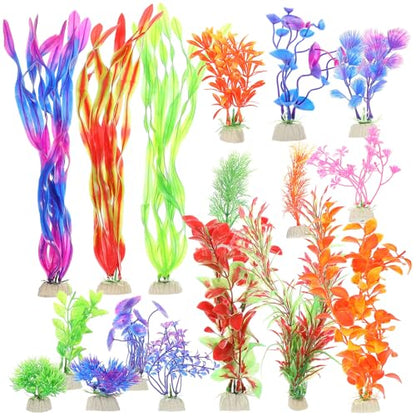 17pcs Artificial Aquarium Plants Fake Aquatic Grass Simulation Decor Fish Tank Accessories for Freshwater and Saltwater Tanks Safe Material Home and Desktop Decoration