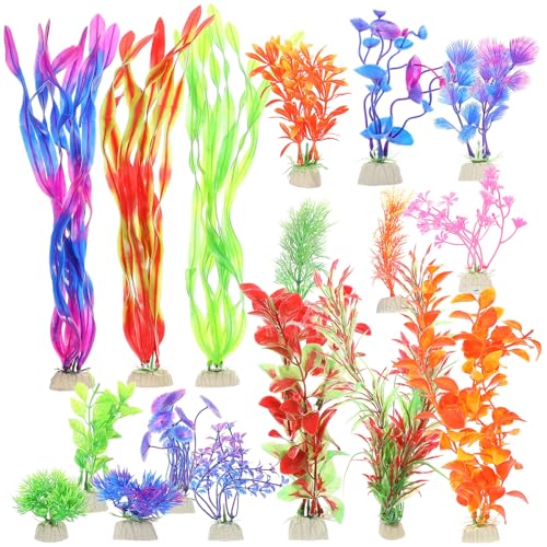 17pcs Artificial Aquarium Plants Fake Aquatic Grass Simulation Decor Fish Tank Accessories for Freshwater and Saltwater Tanks Safe Material Home and Desktop Decoration