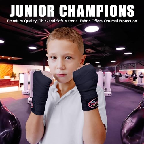 FARABI Kids Boxing Hand Wraps 100 Inches Long Junior Hand Wraps Boxing Hand Wraps Muay Thai Hand Wraps MMA Boxing Hand Wraps Men Boxing Hand Wraps Kids Boxing Hand Wraps Inner Gloves - color: Black