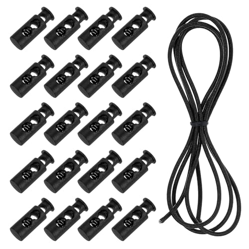 uxcell 25 Pcs Double Hole Cord Locks with 39Inch Elastic Shock Cord, Plastic Spring Toggle Stopper Clip with Stretch String for Shoelaces Drawstrings Paracord, Black - color: Black