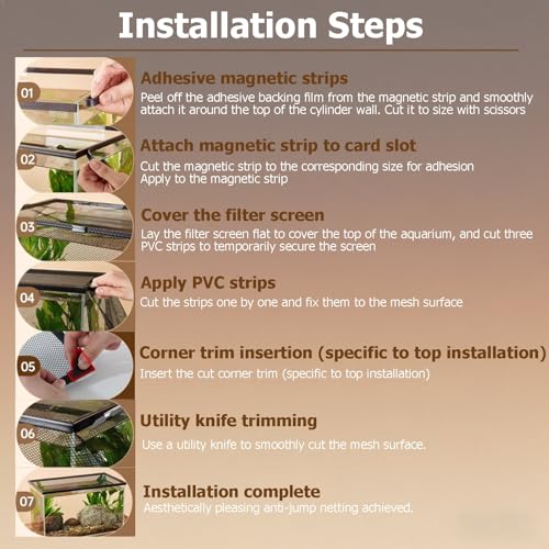 Aquarium Lid, Anti Jumping Fish Tank Lid, Magnetic Multi-Use Mesh Screen Netting Prevents Fish, Reptiles from Jumping Out(50x50CM/19.69x19.69in) - size: 50x50CM/19.69x19.69in