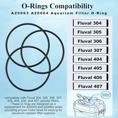 A20063 A20064 Aquarium Filter O-Rings Compatible with Fluval 304/305/306/307/404/405/406/407 Canister Filters, Motor Head Seal Ring Gasket Replacement 3 Pack
