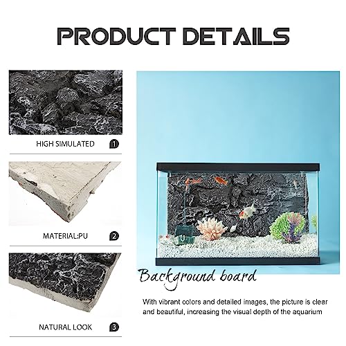 Kisangel Rock Terrarium Background, 17.7x11.8 Inch 3D Reptile Tank Backdrop Board for Bearded Dragon, Lizard, Gecko, Snake Habitat, Realistic Climbing Wall Decor, Dark Grey
