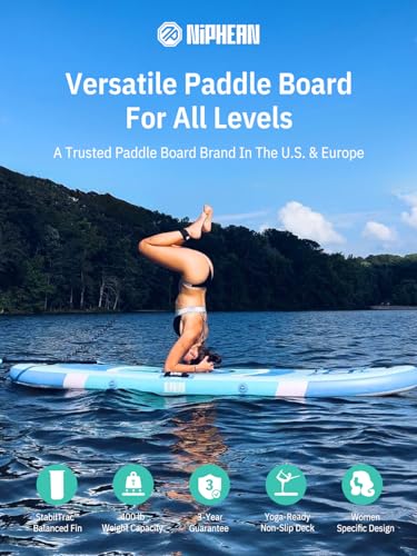 Niphean 10' Inflatable Paddle Board, Ultra-Light SUP for Beginners - color: Light Blue