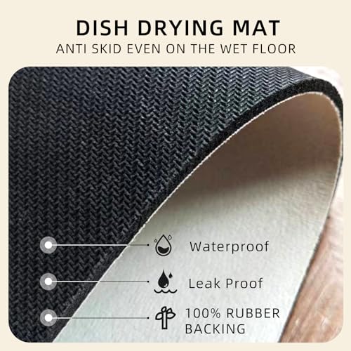 Dish Drying Mat Coffee Mat Rubber Backed Soft Silicone Dish Drying Mat for Kitchen Counter or Sink for Kitchen Bathroom Coffee Bar (Birds and Flowers, 16 x 24 Inches)