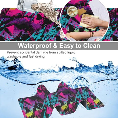 Abstract Grunge Elements Desk Mat,Large Neon Color Patterns Gaming Keyboard Mouse Pad,Non-Slip Rubber Base Desk Pad Thick Stitched Edges Waterproof Mousepad Mouse Mat 31.5"x11.8" - color: Abstract Grunge Elements