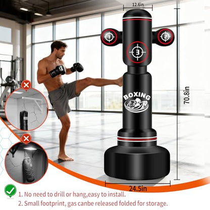 Punching Bag for Adults Teens, Standing Boxing Bag, Men Standing Kickboxing Bag, Suitable for MMA Dummy Karate Home Gym Training Equipment - color: Red and White