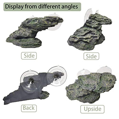 Turtle Basking Platform Reptile Climbing Shale Resin Step Ledge Stone Aquarium Ornament Rock Landscaping Decoration with Suction Cups for Frogs Newts Amphibians Lizard (Medium:8.2”Lx3.3”Wx3.1”H)