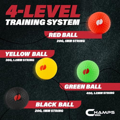 Champs MMA Boxing Reflex Ball Training Bundle with Punch Counter App – Advanced Reflex Ball + 2-Headband Set with Weighted Balls & Spare Strings | Speed, Agility & Hand-Eye Coordination Training